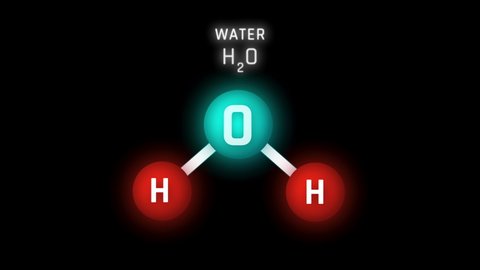 Water Molecular Structure Symbol Neon Glow and Futuristic Animation on black background