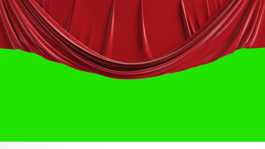 Opening up and falling down red theatrical curtains. Green chroma key, 4k Royalty-Free Stock Footage #1065118720