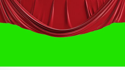 Opening up and falling down red theatrical curtains. Green chroma key, 4k