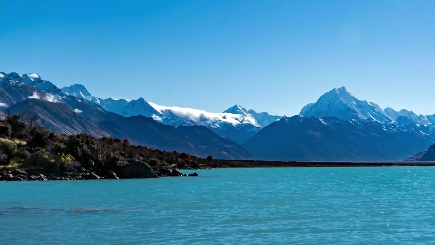 Time-lapse of Lake Pukaki and Aoraki Mount Cook in the distance