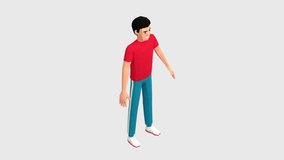 Squats - home fitness exercise. Low poly man athletic workout. 3d isometric animation with alpha channel.