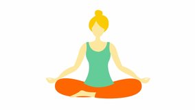 Girl is doing yoga sitting in lotus position. The girl meditates. Modern flat design concept of yoga. Woman soars in the air. Bright motion illustration on white background.