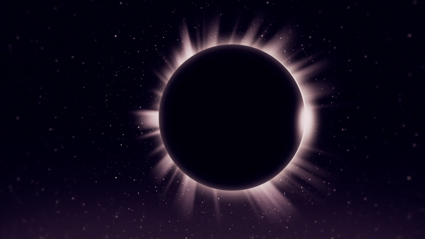 Stellar space animation of a total solar eclipse with sun sunflares around shadowed moon.  Royalty-Free Stock Footage #1065153988