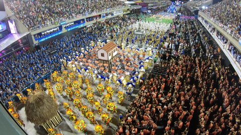 Rio, Brazil - February 24, 2020: parade of the samba school Unidos da Tijuca, at the Marques de Sapucai Sambodromo