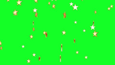 3d glowing stars falling on green screen chroma key background.Concept of celebration,festive,beauty,glitter,event.