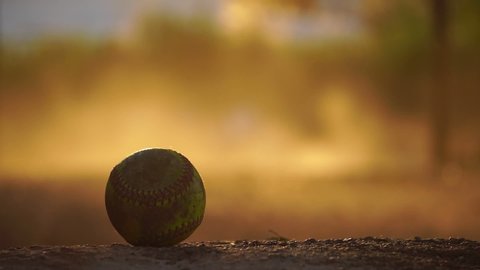 footage Slow Motion. Baseball and sunset.