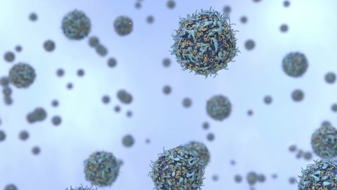 T-cells on blue background protecting and flying - close up animation