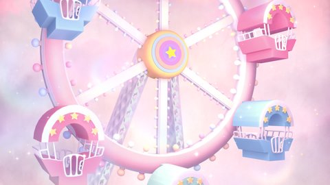 Looped dreamy ferris wheel and beautiful pastel sky animation.