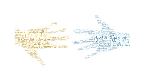 Facial Difference animated word cloud on a white background.