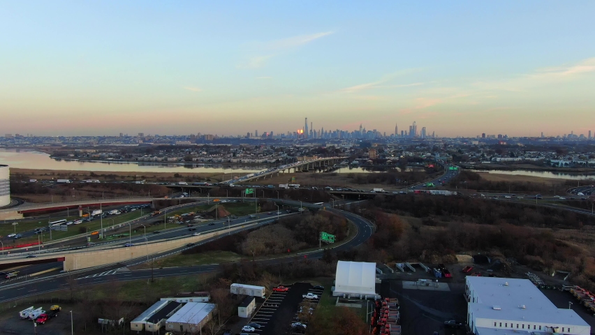 East Rutherford, NJ-United State - November 23, 2019: This is an aerial view of New York City shot from the Meadowlands in New Jersey.