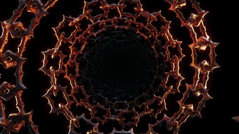 Spiky Metal Chain VJ Loop is a motion graphics clip featuring demonic chains with spikes and hell glow. This video is perfect for VJ thematic sets, metal and gothic festivals, Halloween rave parties
