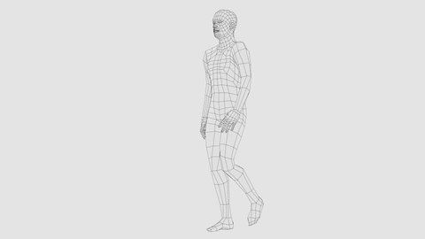 Wireframe walking man, seamless loop animation. 3d rendering