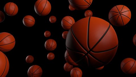 Many basketball balls on black background.
Abstract 3d animation for background.