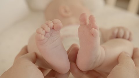 Newborn baby feet close up