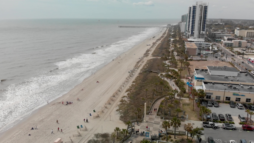 MYRTLE BEACH, SC - APRIL 2018: Aerial view of city skyline from beach park. This is a famous tourist destination in summer.