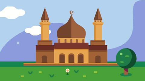 Islamic Mosque Illustration. Muslim whorship. Mosque Flat Design