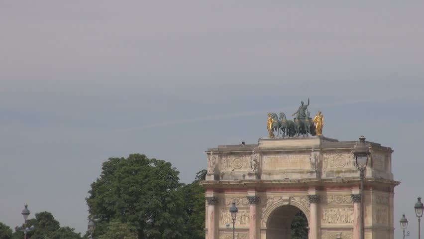 Arc de triomphe du carrousel in Paris, gate to Louvre museum pyramid, Tuileries