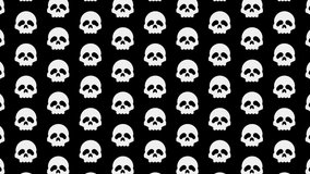 White Skulls on Black Background Animation. Seamless Loop Pattern Background to Improve Your Project and Explainer Video. 4K Abstract Motion Design Video.