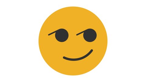 Smirking Face Flat Animated Emoji. Smiley Face Icon Animation on White Background. 4K Emoticon Motion Design Video.