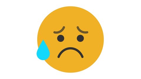 Sad but Relieved Face Flat Animated Emoji. Smiley Face Icon Animation on White Background. 4K Emoticon Motion Design Video.