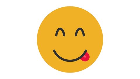 Face Savoring Food Flat Animated Emoji. Smiley Face Icon Animation on White Background. 4K Emoticon Motion Design Video.