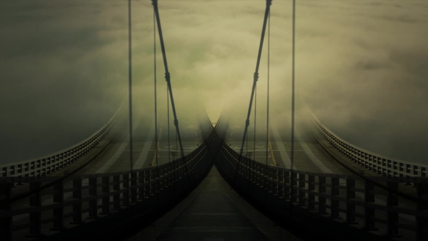 foggy bridge a stream of luminous particles, a cycle of a stream of luminous particles. light effects moving and flexible lines in abstract style. profit energy meditation