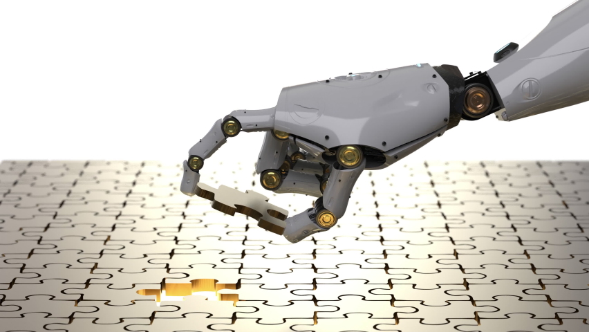 3d rendering robot filling piece of jigsaw 4k footage | Shutterstock HD Video #1065264781