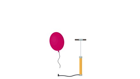 Animation of inflating a balloon. A Bicycle pump and a balloon, the alpha channel is enabled. Cartoon