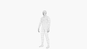 Wireframe jumping man. 3d rendering. Man in jumping pose. Seamless looped 4k video