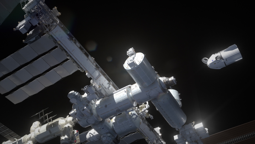 Crew Dragon docking at the International Space Station realistic and accurate animation. Royalty-Free Stock Footage #1065278230