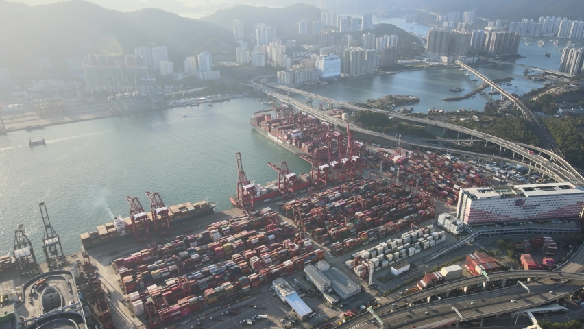 Top view of Kwai Chung Cargo Terminal in Hong Kong Kowloon