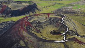 Aerial drone circle flight over Grabrok Crater, Iceland, 4k.