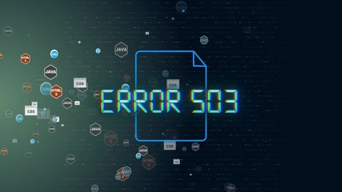 ERROR 503. Yellow warning tapes (cordon tapes) with inscription ERROR 503 - Service unavailable. Footage video
