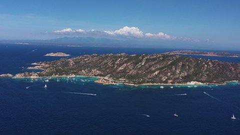 La Maddalena, Sardinia, Italy, 25-08-2020: Aerial view of  La Maddalena Island, Archipelago in Emerald Coast of Sardinia. Costa Smeralda