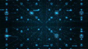 Motion graphic of Blue security icon network connection abstract background concept seamless loop video