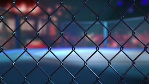 MMA Cage or Fight Ring with Rack Focus and Cheering Crowd - 3D Illustration - Shallow DOF
