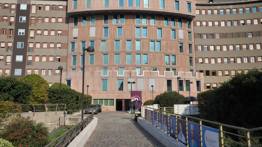 Milan, Italy: 12 September 2020: San Raffaele Hospital is a highly specialized multi-disciplinary medical center of world importance in Milan, Lombardy, Italy.