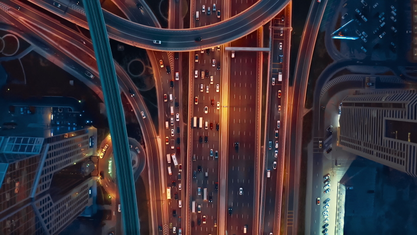 Autonomous Vehicles Cars Next Generation GPS Satellite Connection 5G Smart City Traffic Junction Highway Establishing Connection With Satellites Information Beams Transportation Communication Network. Royalty-Free Stock Footage #1065327811