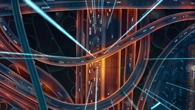 Autonomous Vehicles Cars Next Generation GPS Satellite Connection 5G Smart City Traffic Junction Highway Establishing Connection With Satellites Information Beams Transportation Communication Network. - Powered by Shutterstock - Get 15% off with code: PIKWIZARD15