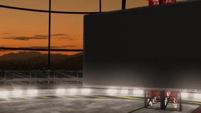 Virtual studio set backdrop with big empty monitor. Seamless loop animation, ideal as a background on tv shows, or events. Suitable on VR tracking system sets, with green screen