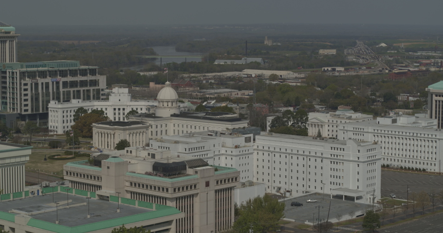 Montgomery Alabama Aerial v14 Birdseye view on backside of Capitol Building rising up to beautiful downtown cityscape with river and Air Force Base in background - Inspire 2, X7, 6k - March 2020