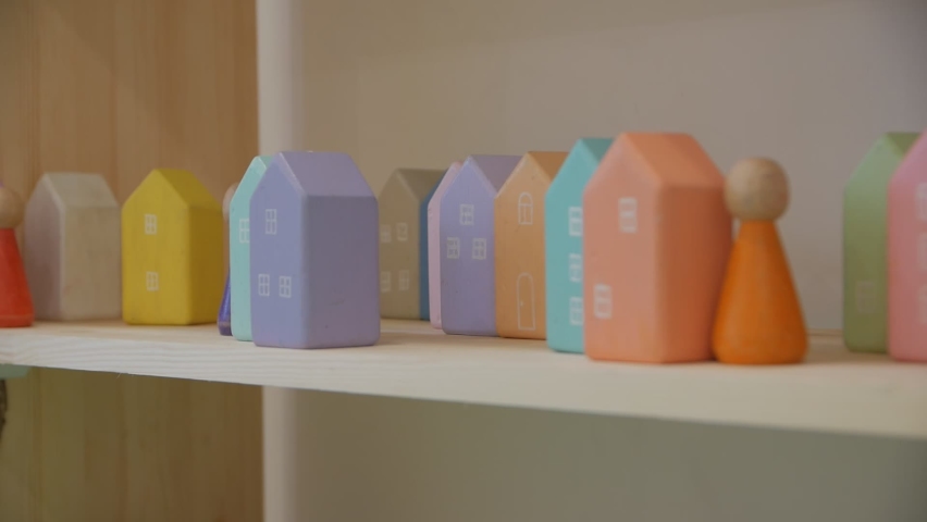 Wooden houses toys small colored buildings