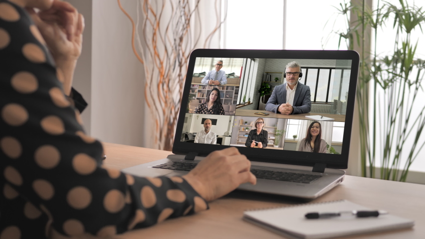 multi-ethnic people working on project from home by video chat conference,online meeting of business coworkers communicate using web app on laptop computer Royalty-Free Stock Footage #1065374776