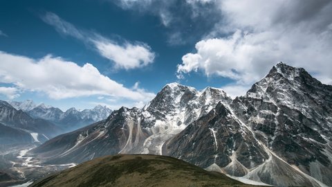4k Timelapse, View of the magical Himalayas (Ama Dablam view, from Awi peak, 5200 m). Awi peak is a part of Everest Base Camp trek, one of the most popular trekking routes in the Himalayas.