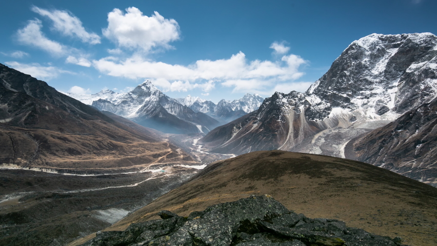 4k Timelapse, View of the magical Himalayas (Ama Dablam view, from Awi peak, 5200 m). Awi peak is a part of Everest Base Camp trek, one of the most popular trekking routes in the Himalayas. Royalty-Free Stock Footage #1065375631