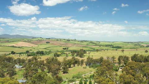 Aerial Drone Shot Launceston Tasmania Rising Over Green Tree Filled Landscape