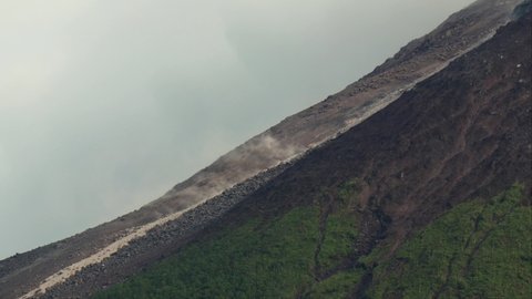 After the eruption, the slopes of the Merapi volcano release lava material in january 2021