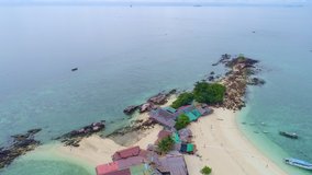 Aerial view drone video of Amazing small island beautiful tropical sandy beach landscape view at koh Khai maew Island in Phang Nga Thailand,Amazing small island with many Cats live in small island