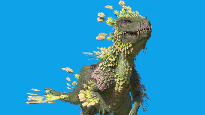 Feathered Dinosaur Trex Walkcycle Loop Blue Screen 3D Rendering Animation 4K