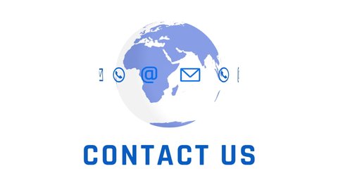 Contact Us Option Rotation with Globe Animation on White Background Seamless Loop